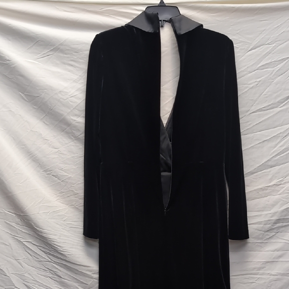 Adriana Papell Black Satin Collar Long Sleeve Dress - Picture 9 of 11